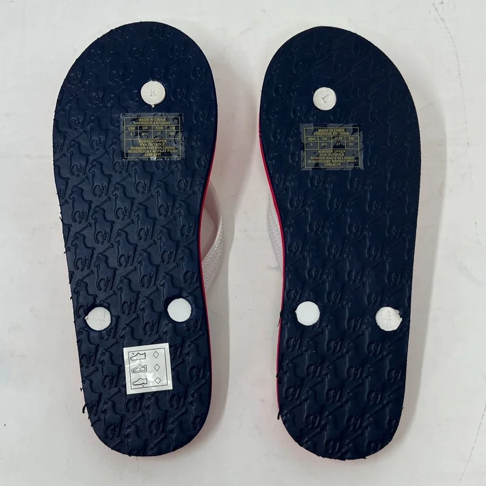 Polo Ralph Lauren Unisex Junior Flip Flop Red/ White Pony Logo US Size 5 VTG NEW